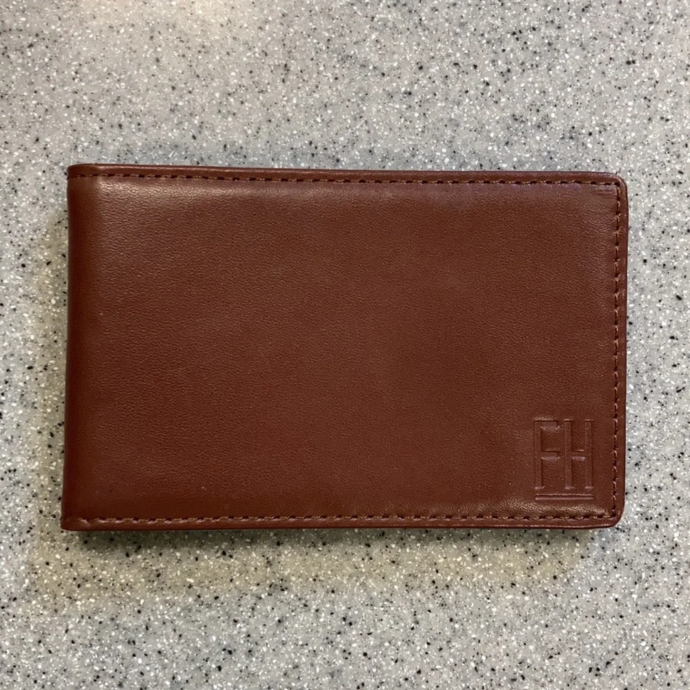 FORREST & HAROLD folding card holder leather wallet in brown/aqua No money clip
